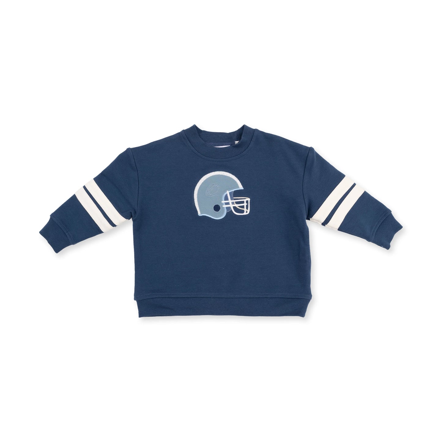 Football Helmets Drop Sleeve Sweatshirt With Varsity Stripes Blue Helmet