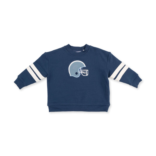 Football Helmets Drop Sleeve Sweatshirt With Varsity Stripes Blue Helmet