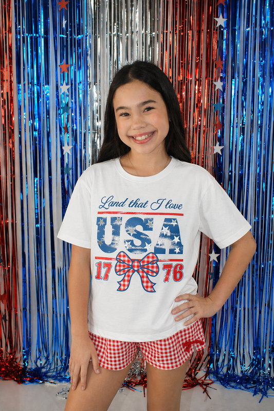 USA Gingham Bow Patch Graphic Tee