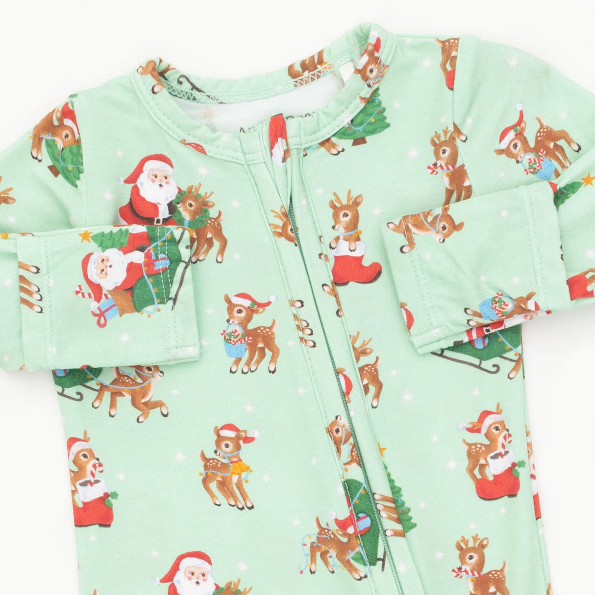 Vintage Reindeer & Santa Uni 2 Way Zipper Footie