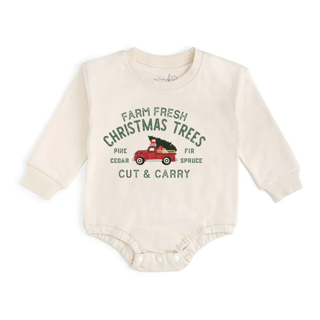 Farm Fresh Christmas Tree Patch Long Sleeve Romper