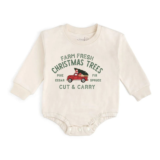 Farm Fresh Christmas Tree Patch Long Sleeve Romper