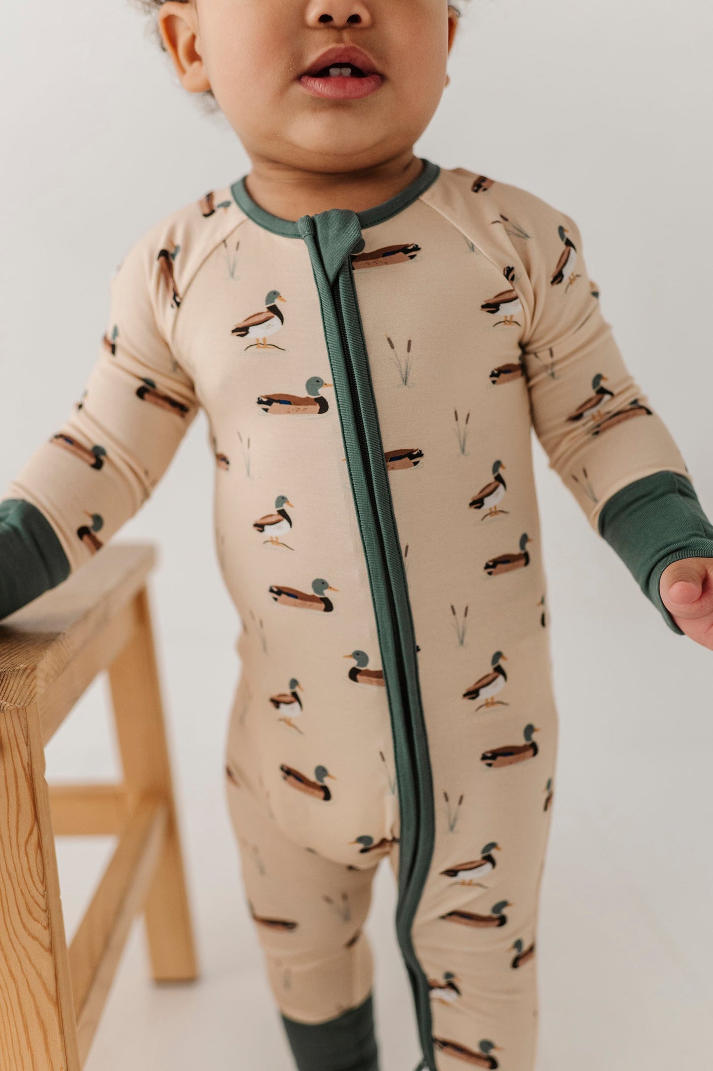 Long Sleeve Zip Romper Mallard Ducks
