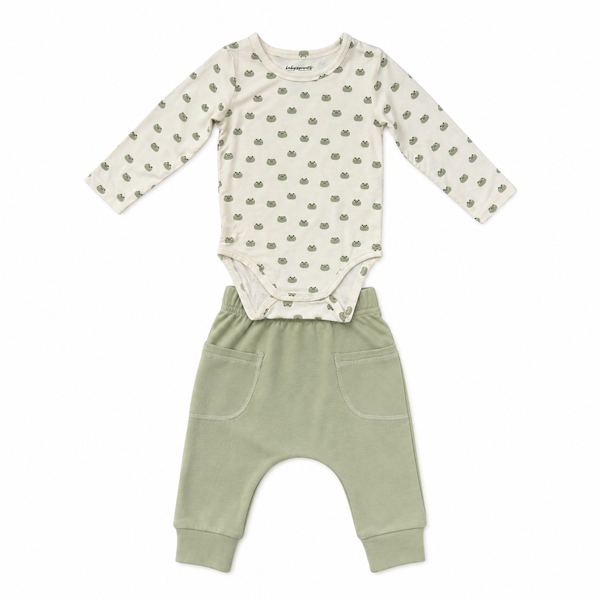 Long Sleeve Bodysuit & Pocket Pants Set Miniature Frogs