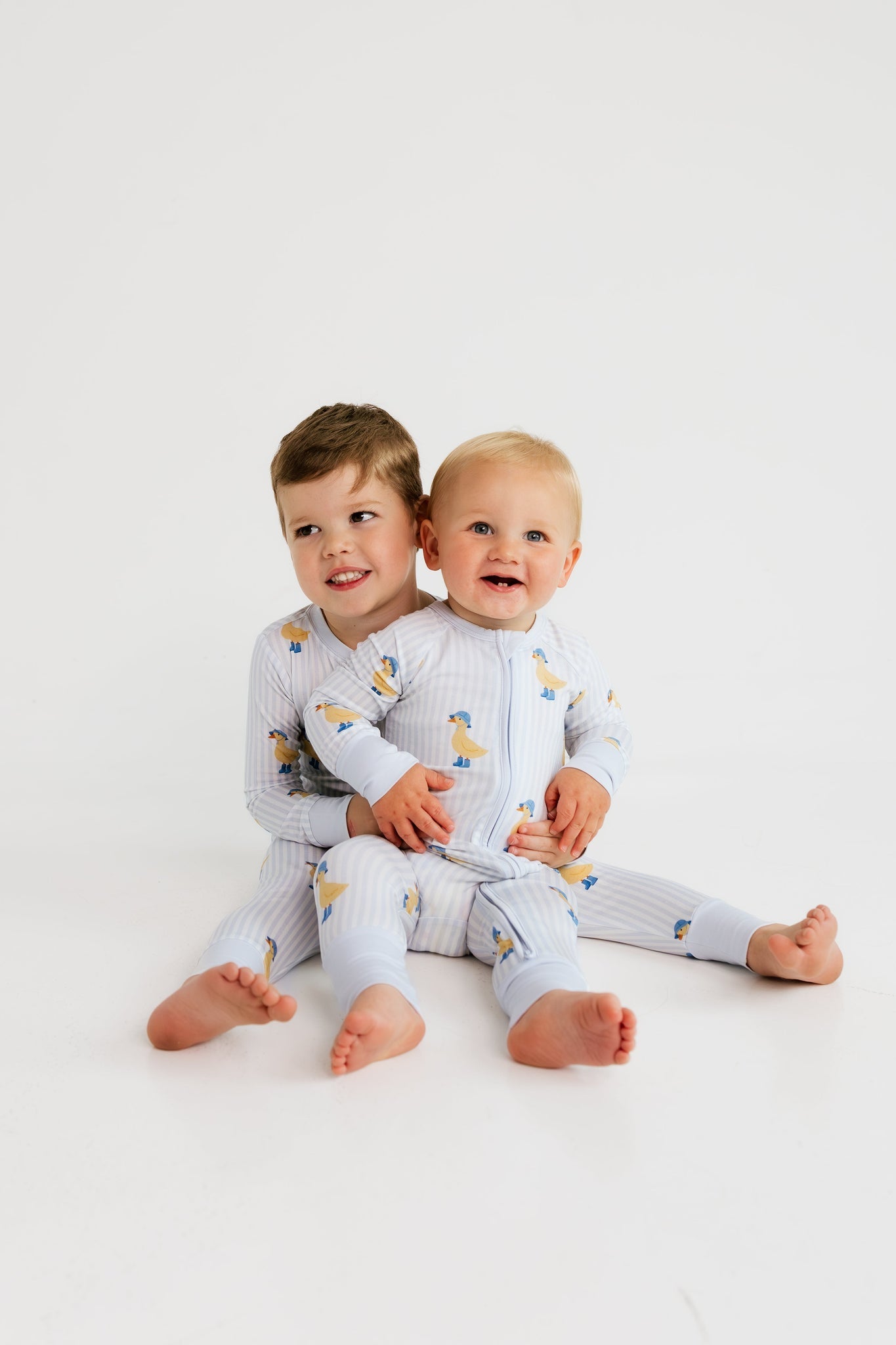 Blue Stripe Ducks Zipper Romper