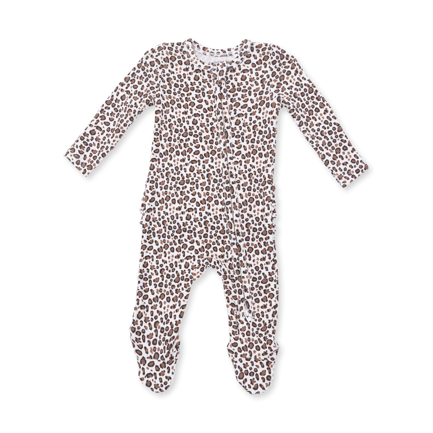 Leopard Rib 2 Way Ruffle Back Zipper Footie