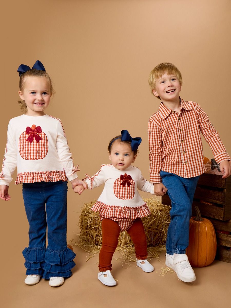 Long Sleeve Sweatshirt Swing Top And Bloomer Set Pumpkin Bow Ivory
