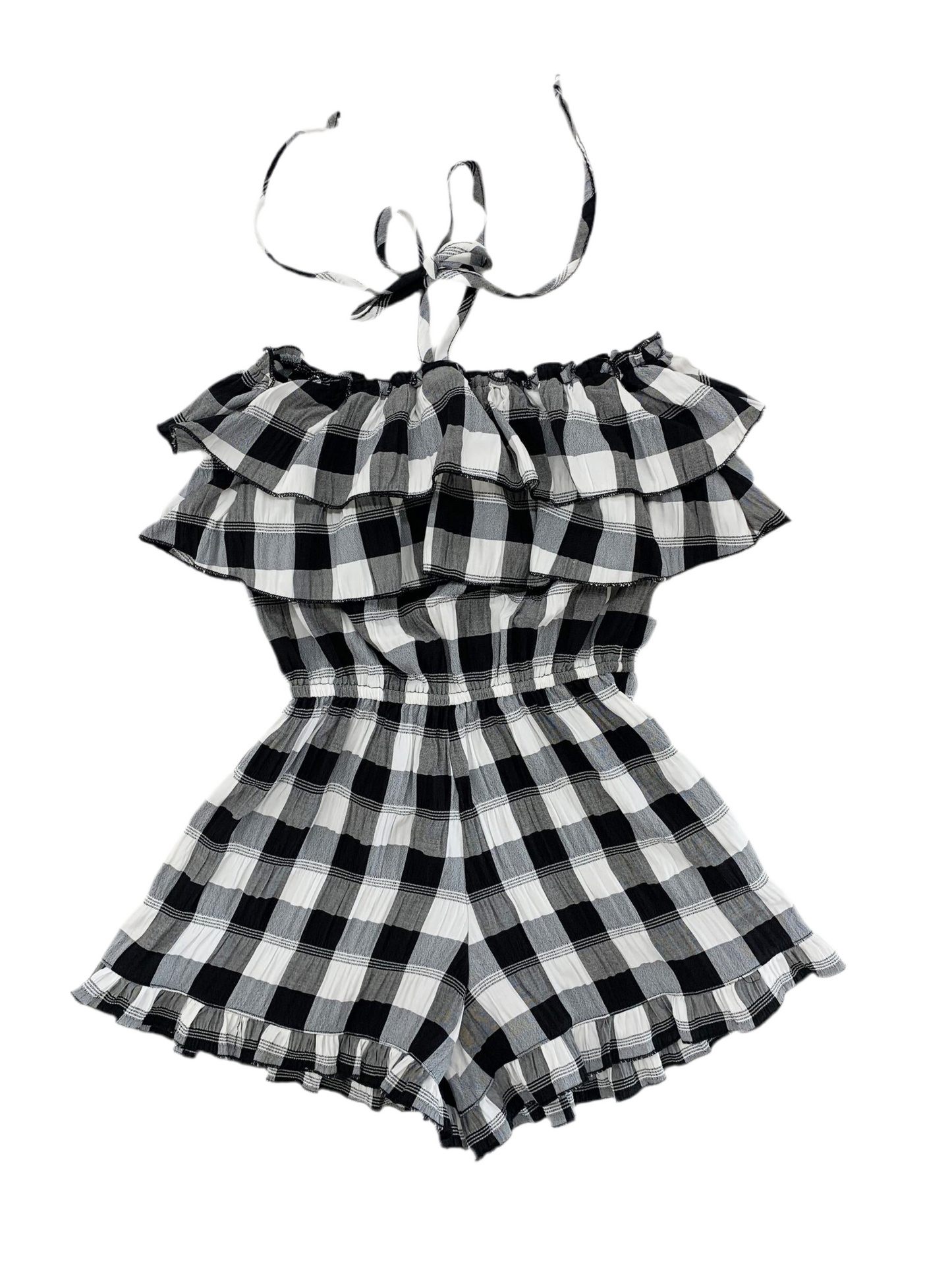 Romper With Tie Straps and Ruffle Detail