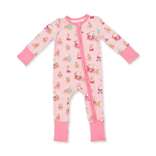 Vintage Reindeer & Santa Pink Convertible Romper