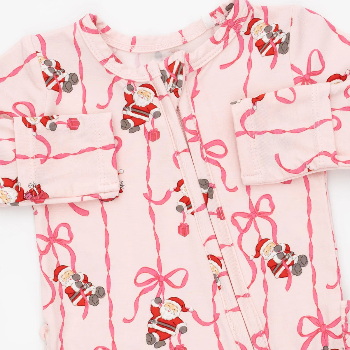 Bows & Santa 2 Way Ruffle Back Zipper Footie