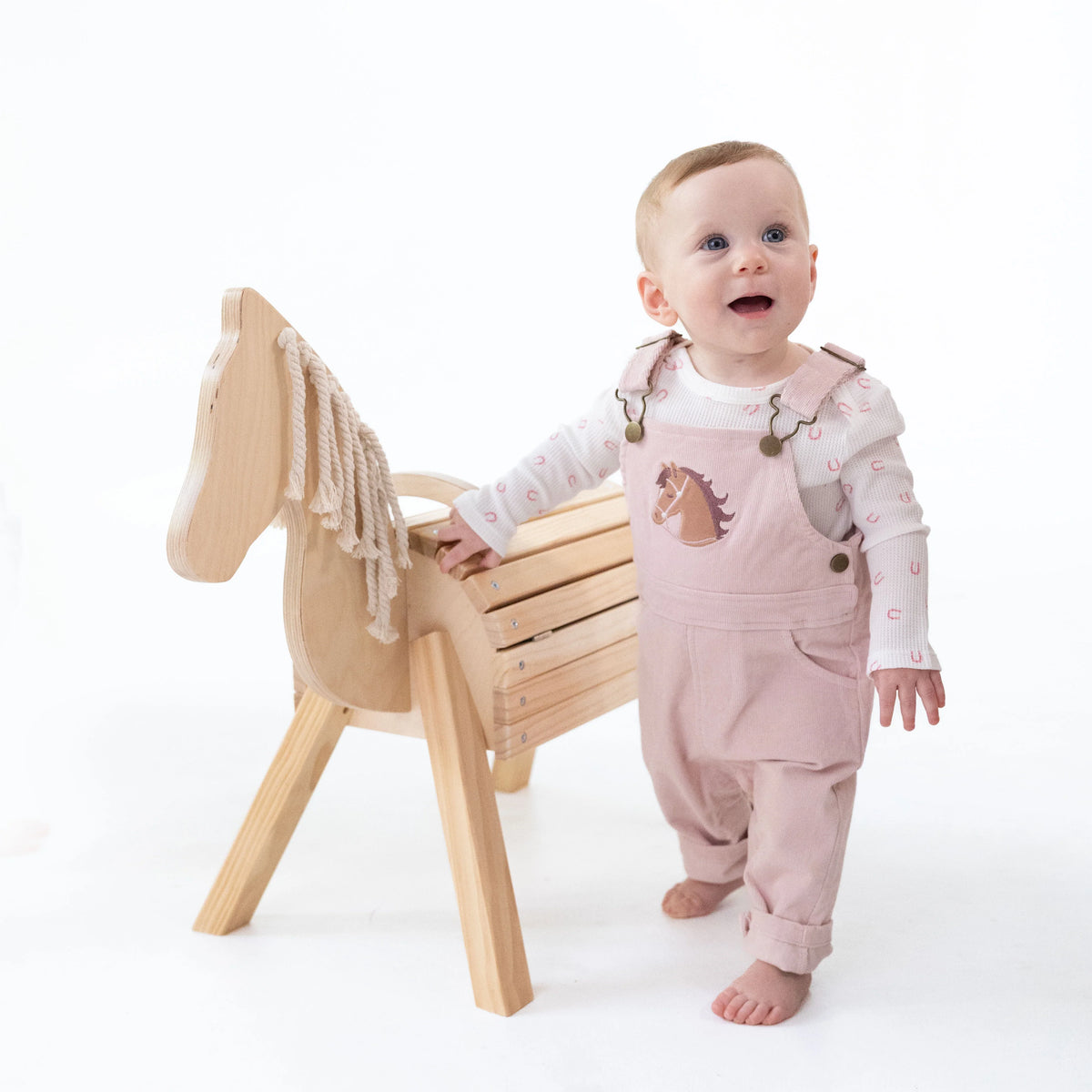 Veiled Pink Corduroy Uni Old School Overall With Horse Applique