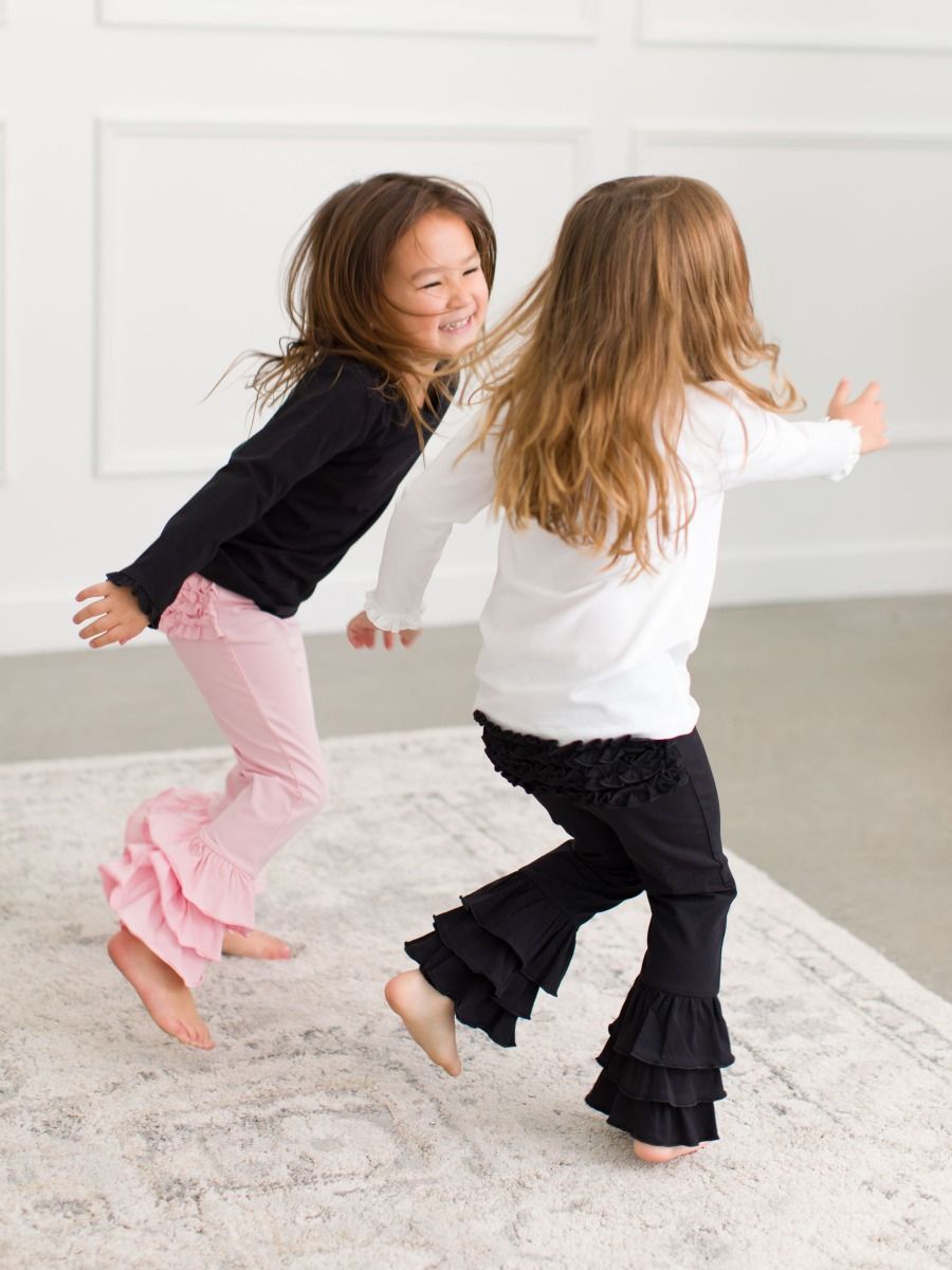 Black Flare Leggings With Rear Ruffles