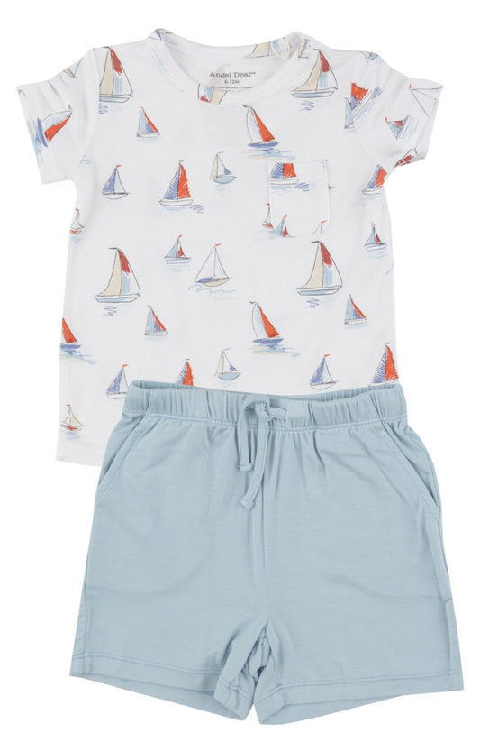 Sketchy Sailboats Bamboo Crew Neck Tee & Short Set