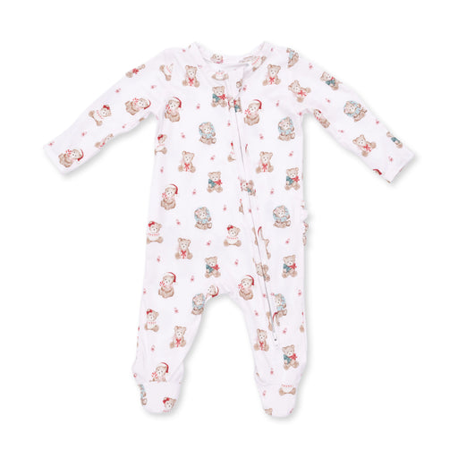 Christmas Teddy Bears Pink 2 Way Ruffle Back Zipper Footie
