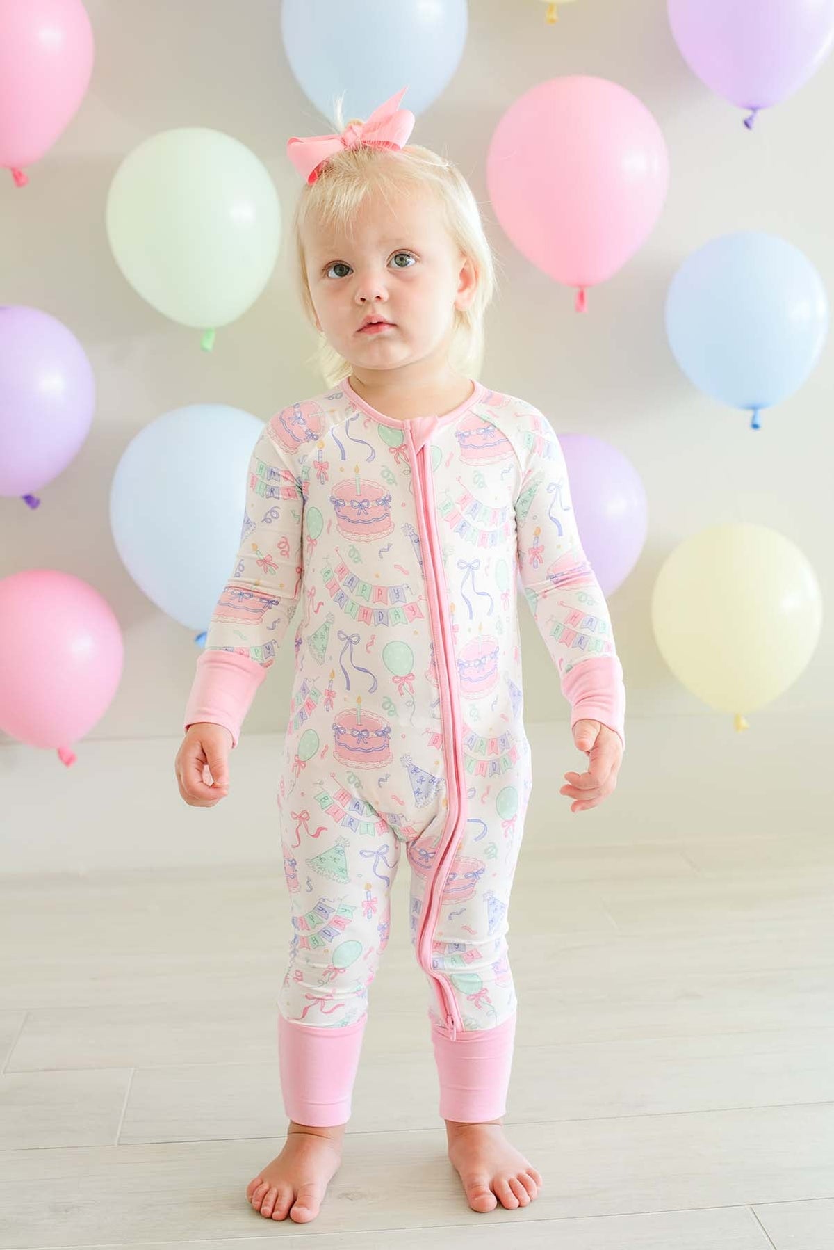 Bamboo Convertible Zipper Romper | Birthday Bash Pink