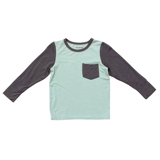 Long Sleeve Color Block Pocket Shirt Tornado Gray