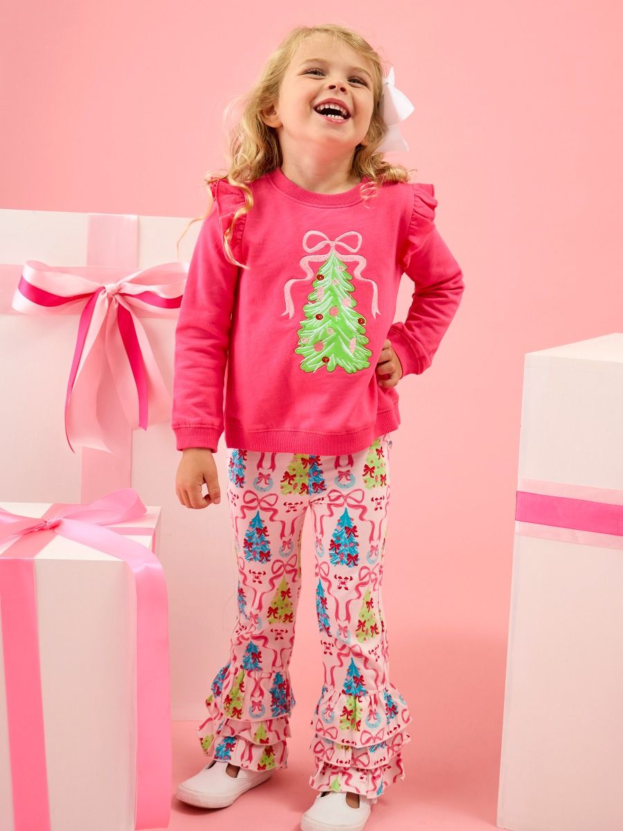 Christmas Tree Appliqué Flutter Sweatshirt