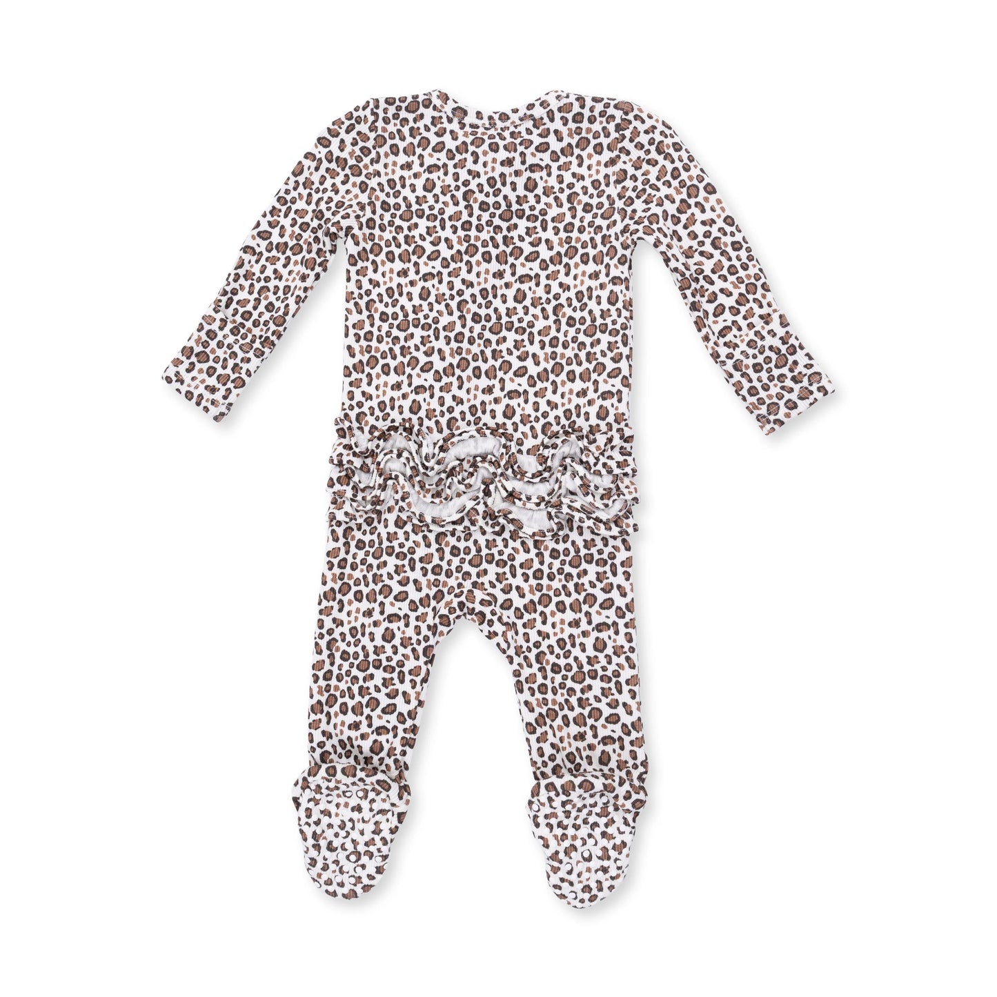Leopard Rib 2 Way Ruffle Back Zipper Footie
