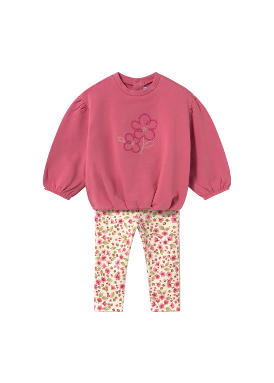 Pink Flower Pullover & Floral Legging Set