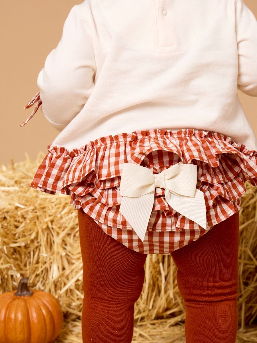 Long Sleeve Sweatshirt Swing Top And Bloomer Set Pumpkin Bow Ivory