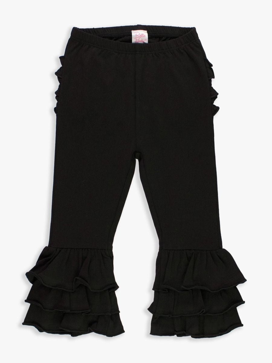 Black Flare Leggings With Rear Ruffles