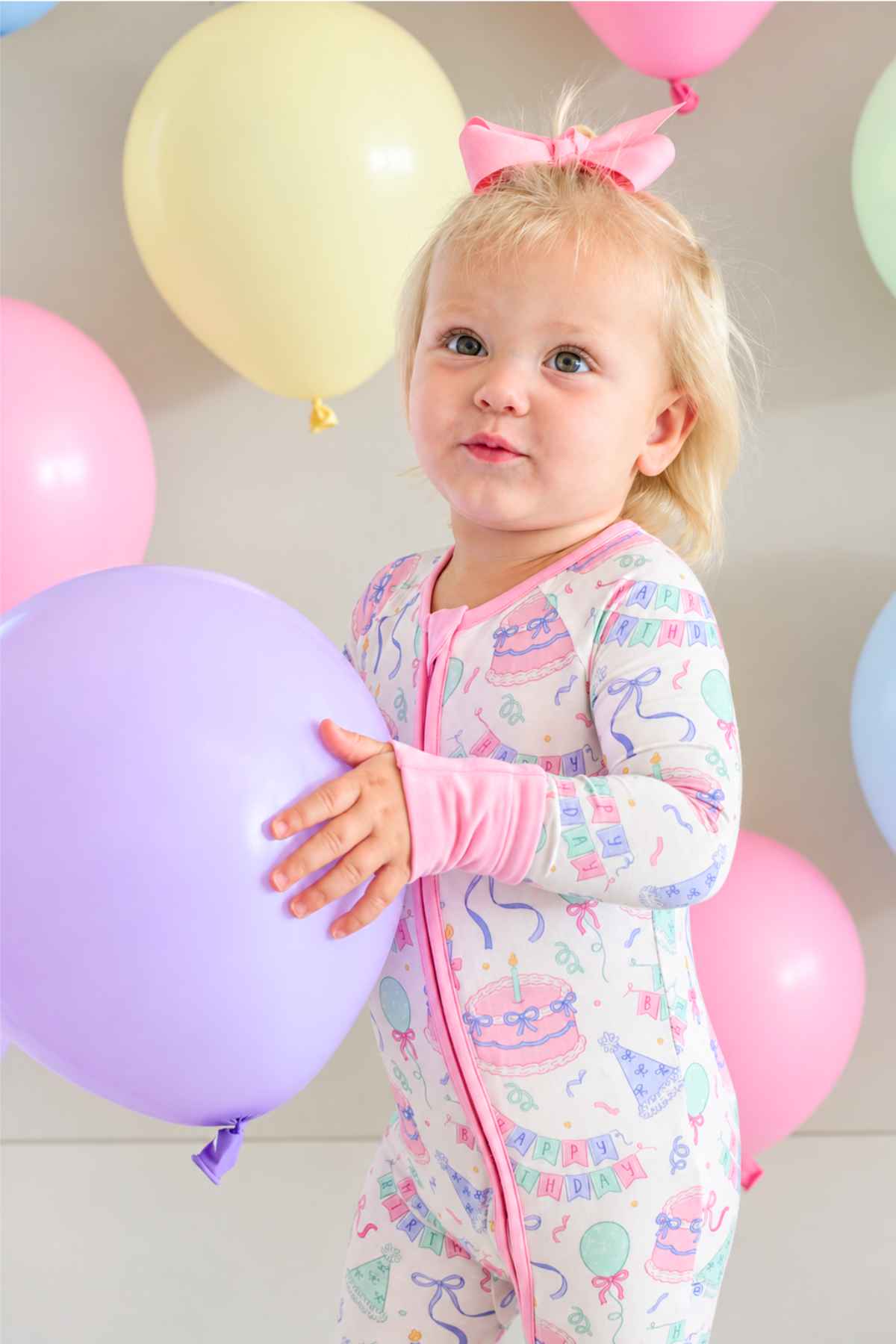 Bamboo Convertible Zipper Romper | Birthday Bash Pink