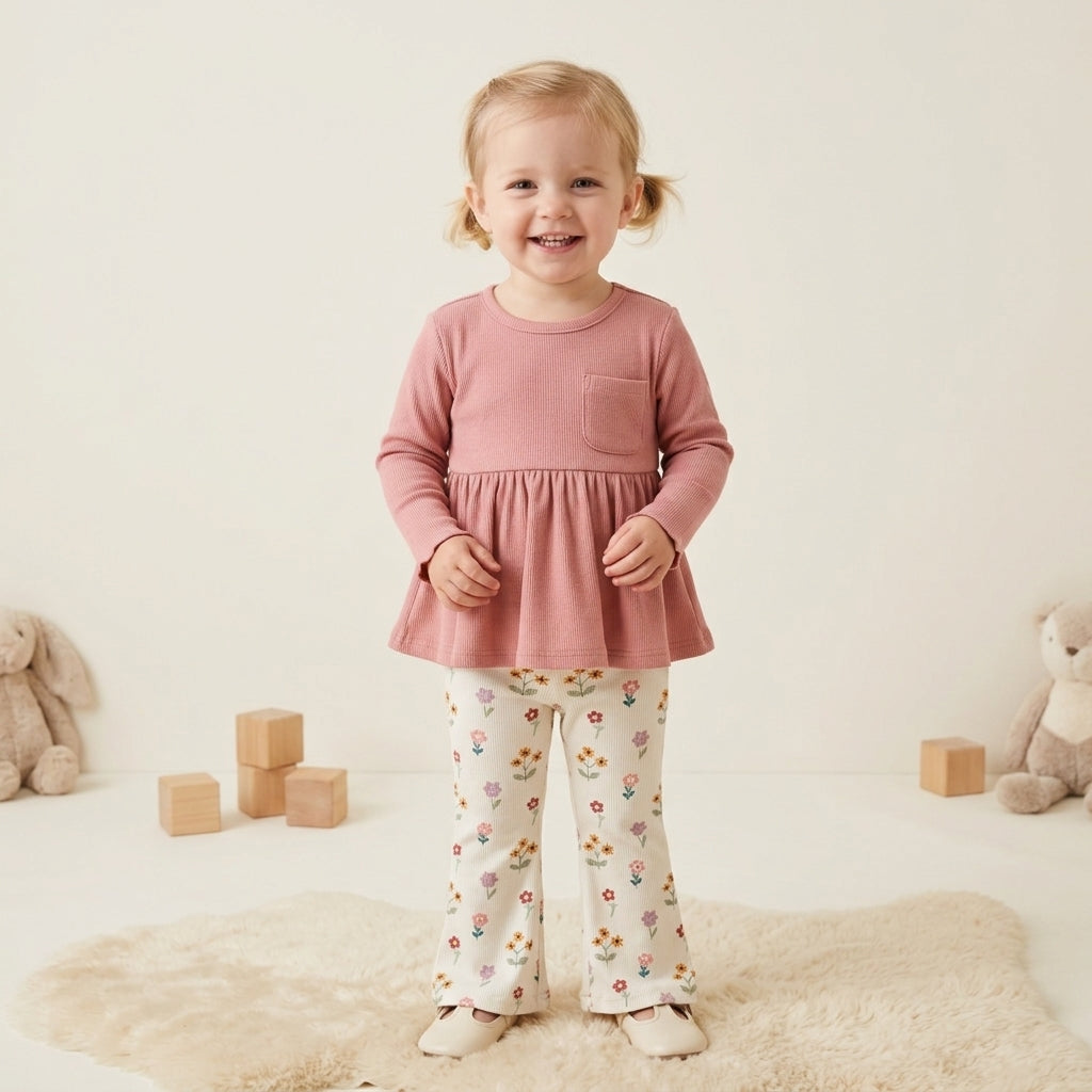 Ribbed Peplum Shirt & Flare Plants Set Meadow Bloom