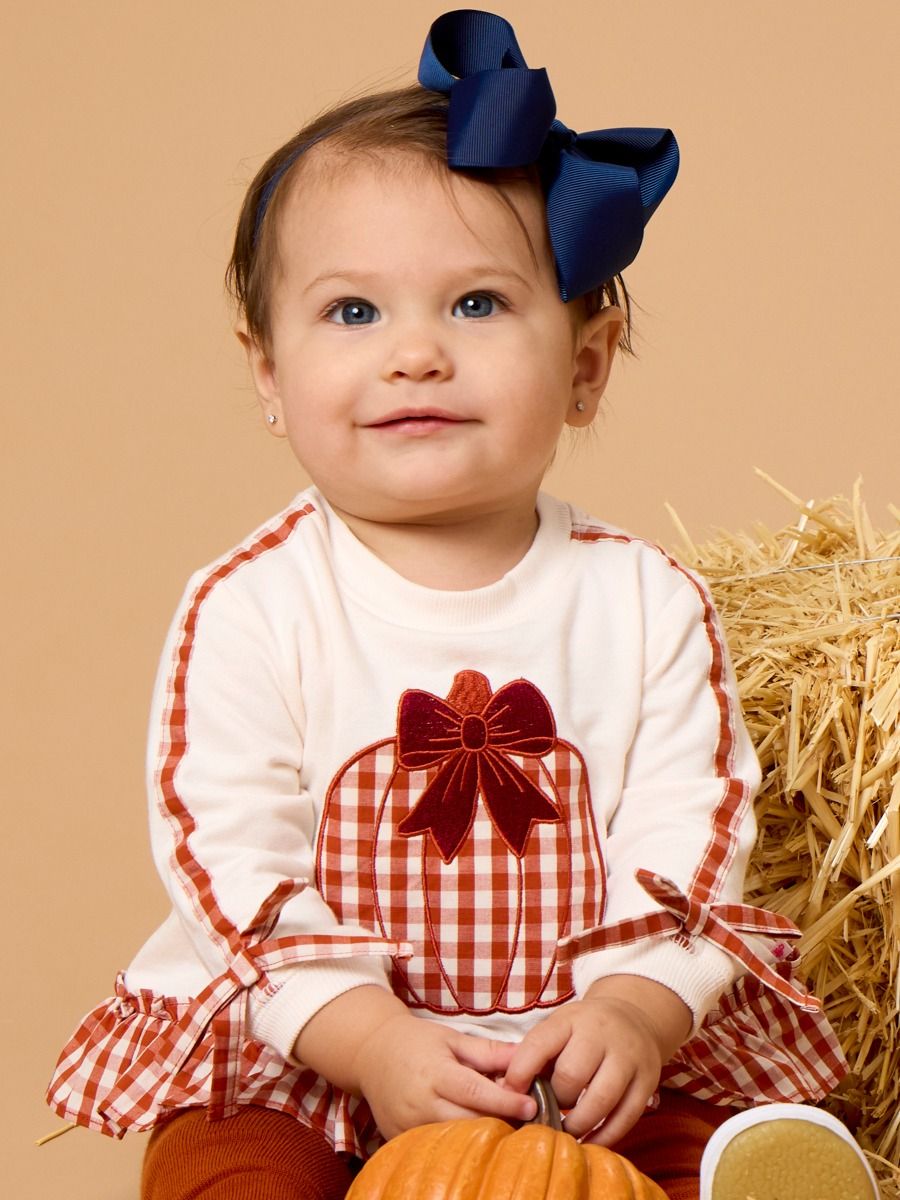 Long Sleeve Sweatshirt Swing Top And Bloomer Set Pumpkin Bow Ivory