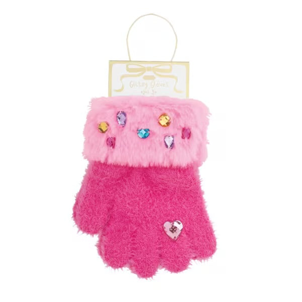 Hot Pink Rhinestone Glitzy Gloves