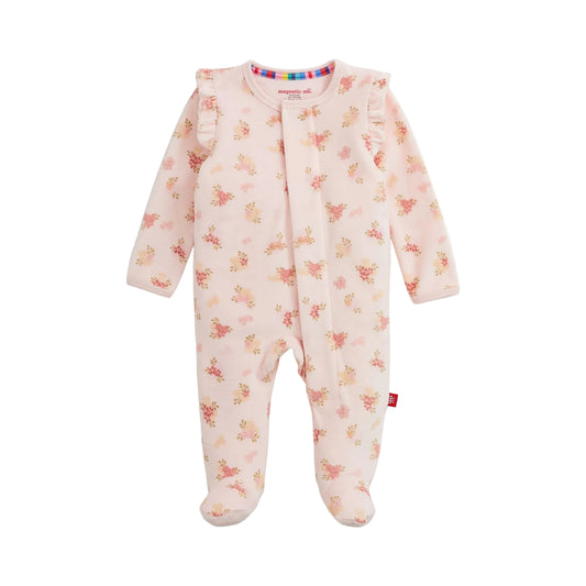 Magnetic Me Floral Girls Velour Magnetic Footie