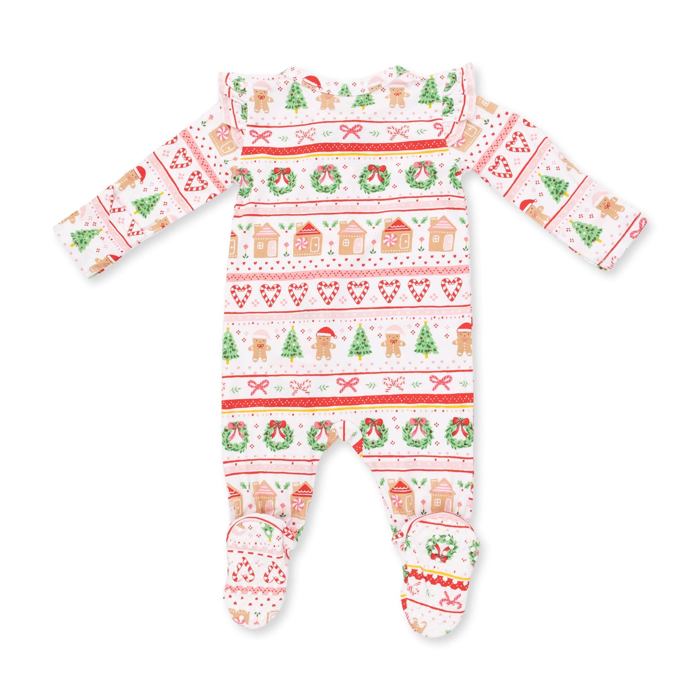 Gingerbread Fair Isle Pink 2 Way Ruffle Sleeve Zipper Footie