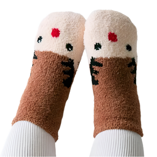 Fuzzy Fur Anti Skid Socks - Rudolph