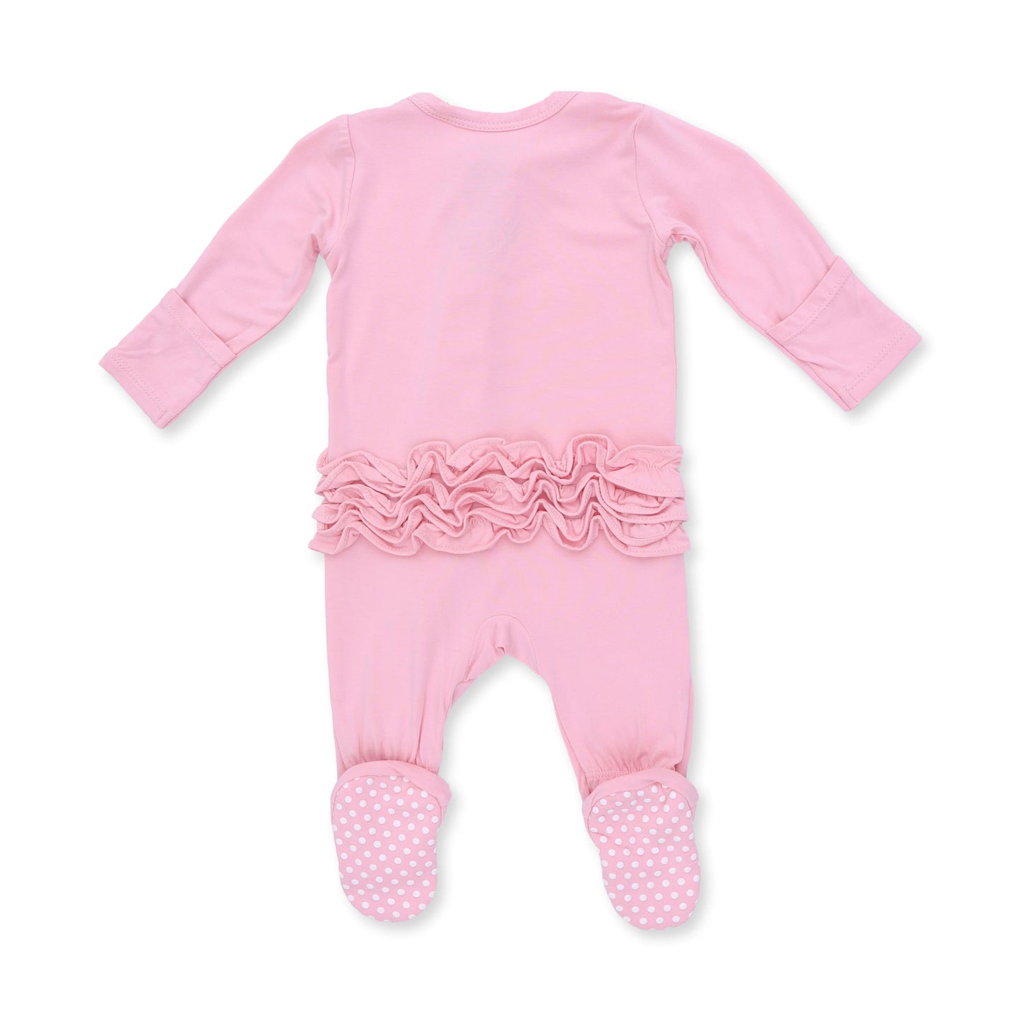 Solid Candy Pink 2 Way Ruffle Back Zipper Footie