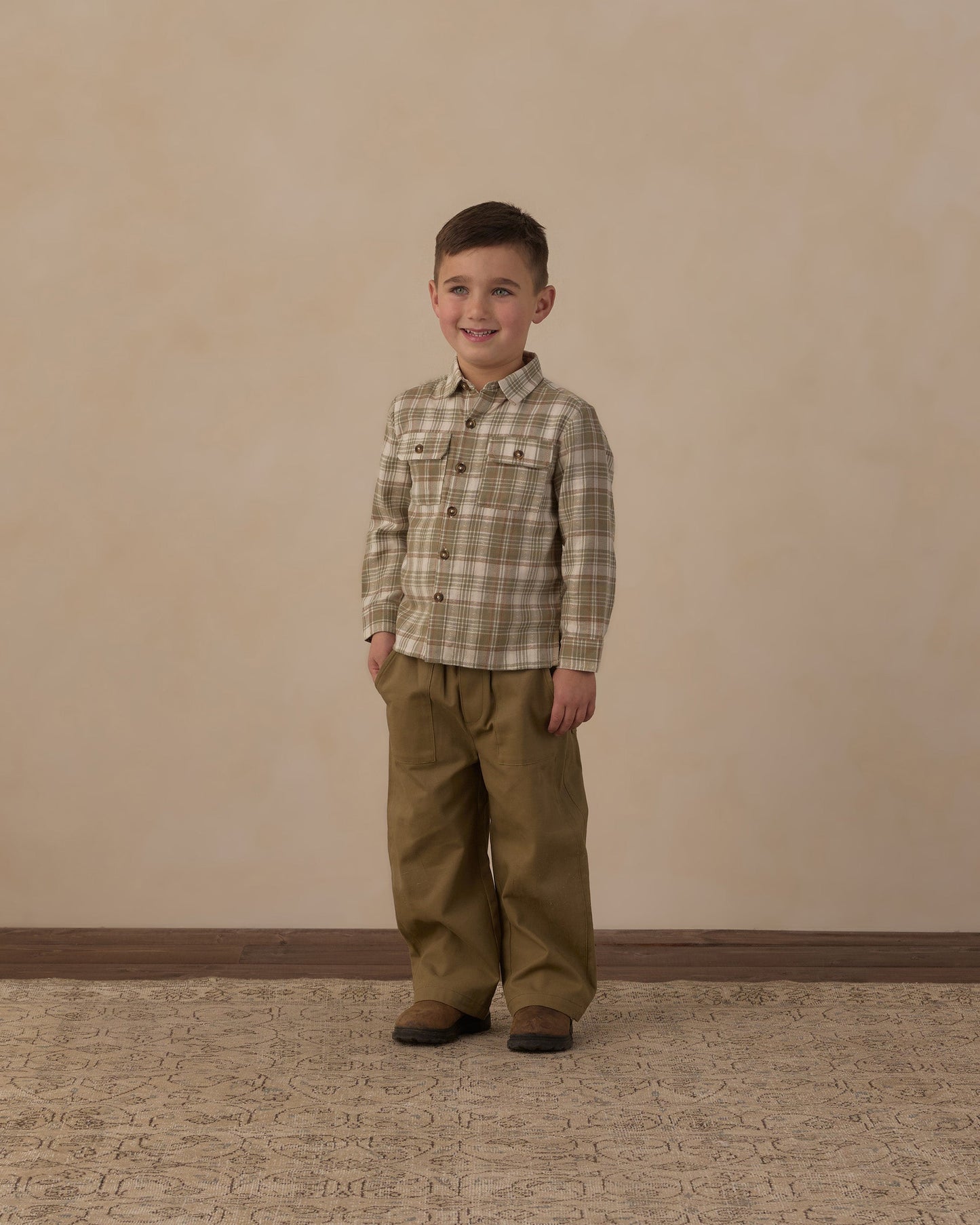Pocketed Corduroy Shirt Olive Dobby Plaid