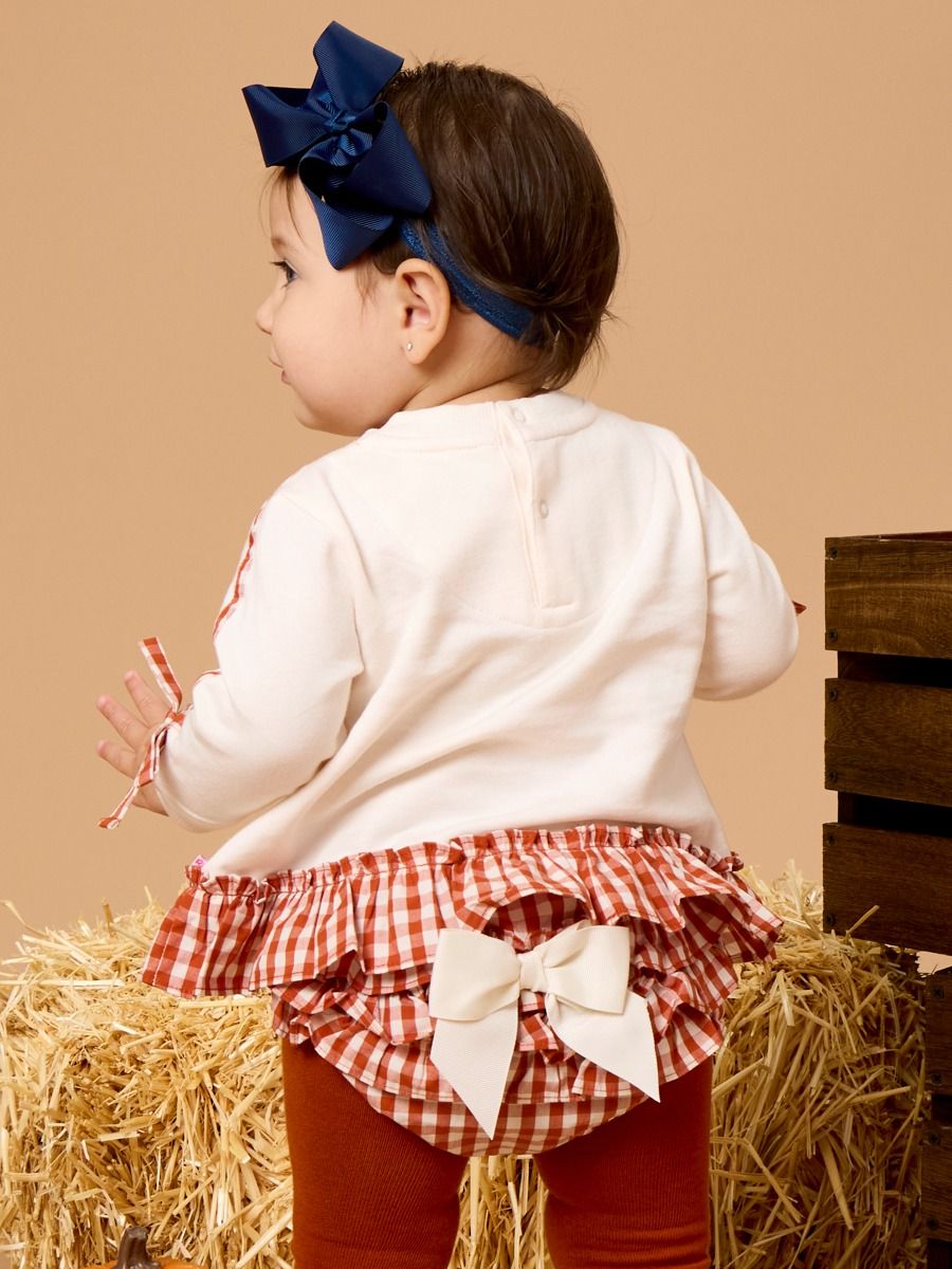 Long Sleeve Sweatshirt Swing Top And Bloomer Set Pumpkin Bow Ivory