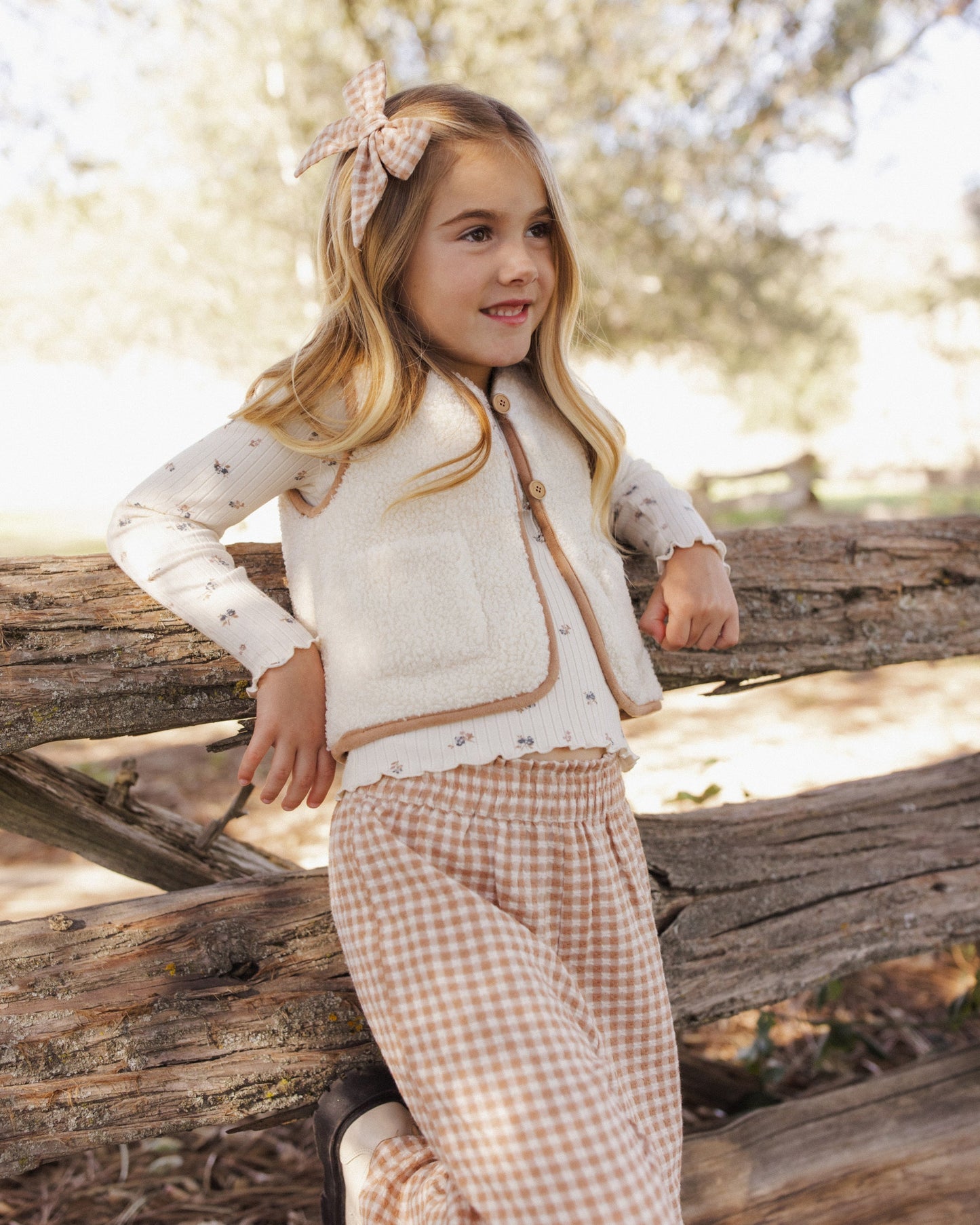 Wide Leg Pant Fawn Gingham