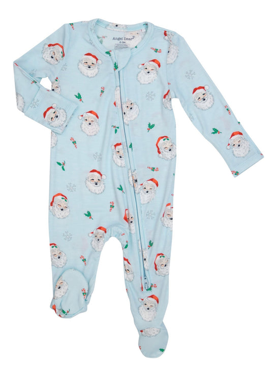 Bamboo 2-Way Zipper Footie-Vintage Santa Blue