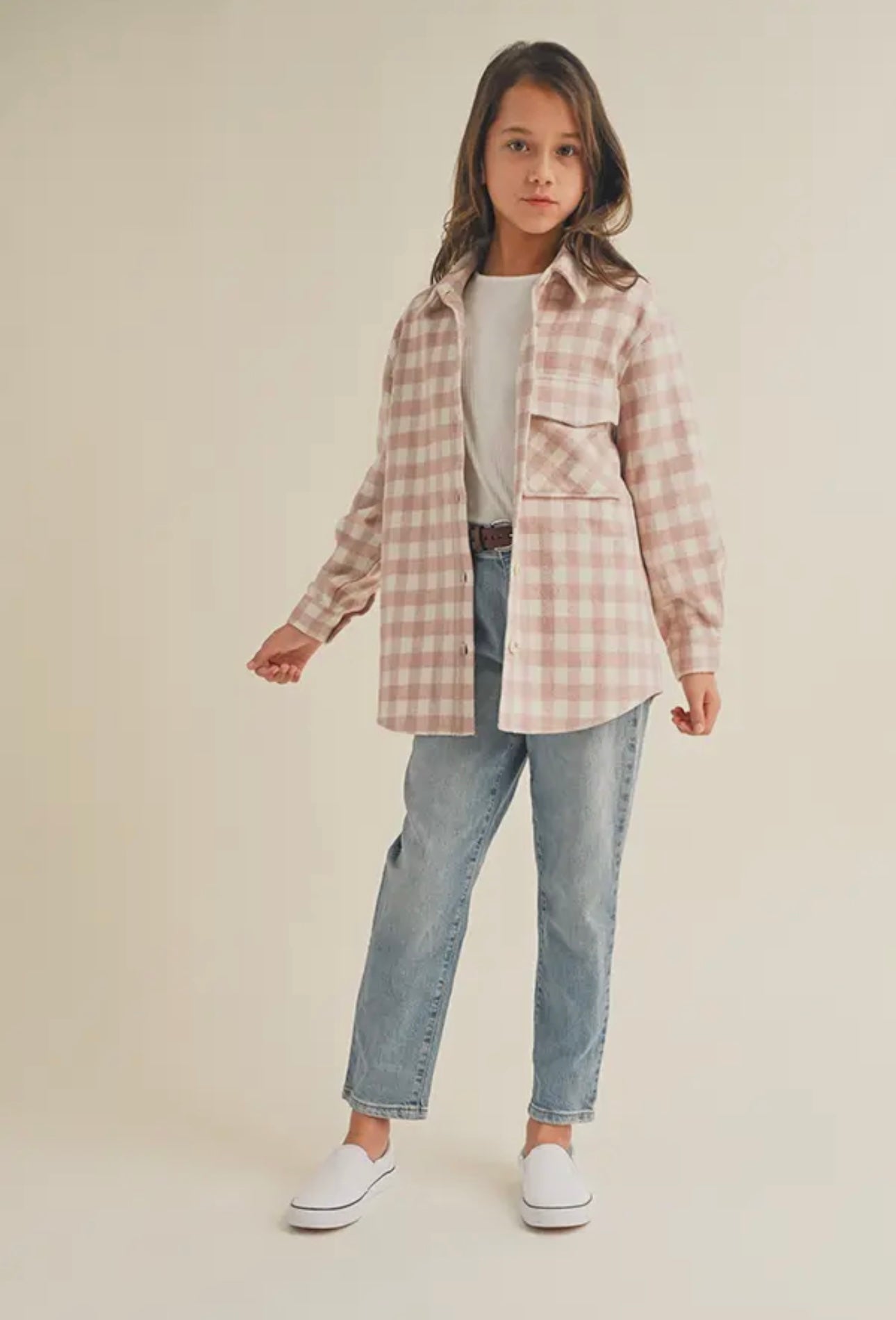 Blush and Cream Checked Shacket