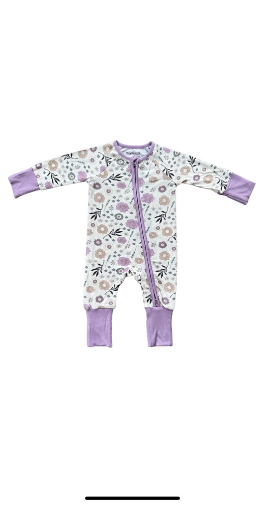 Winter Floral Long Sleeve Zip Romper