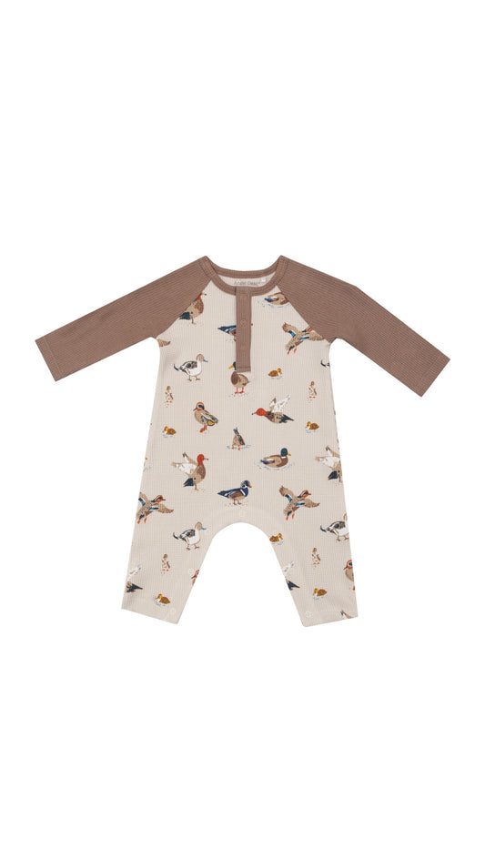 Ducks Long Sleeve Raglan Henley Romper