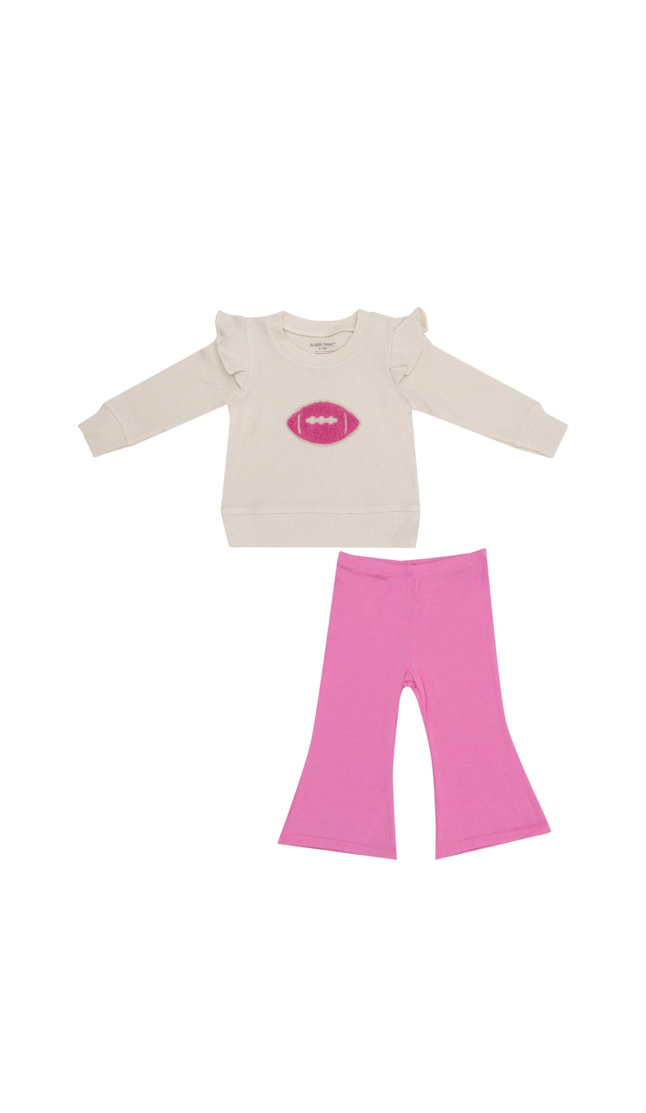 Footballs Waffle Ruffle Sweatshirt & Pink Bamboo Baby Bells Set