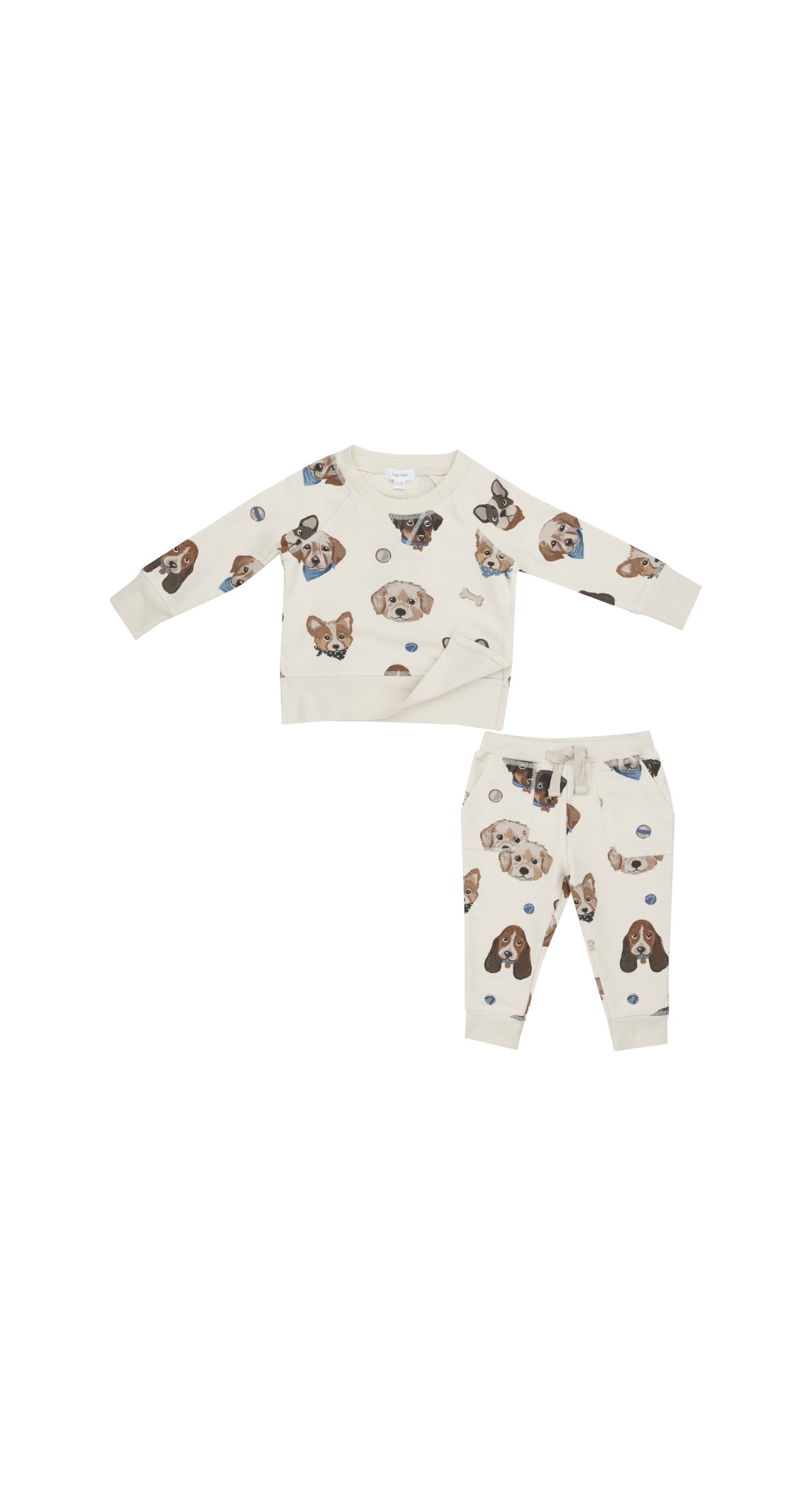 French Terry Vintage Puppy Faces Raglan Sweatshirt & Jogger Set