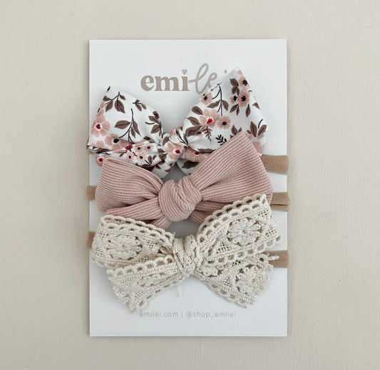 Nylon Stretchy Bow Headbands - Set of 3