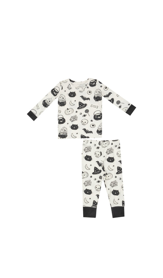 Black and White Halloween Long Sleeve Loungewear Set