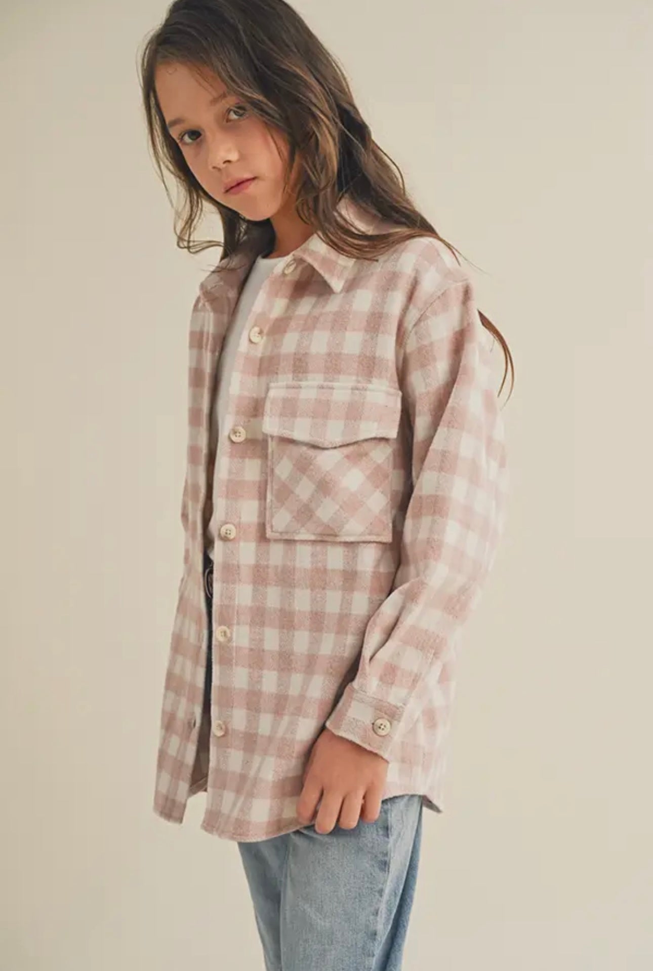 Blush and Cream Checked Shacket