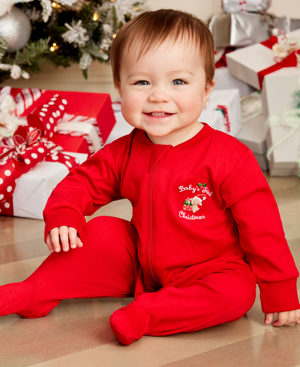 Baby’s First Christmas 24 Red Zip Footie