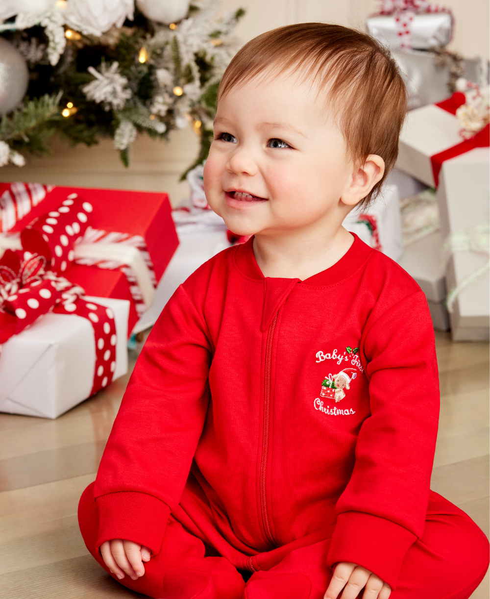 Baby’s First Christmas 24 Red Zip Footie