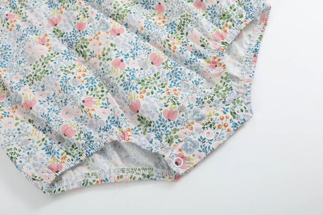 Pink Floral Print Smocked Futter Romper