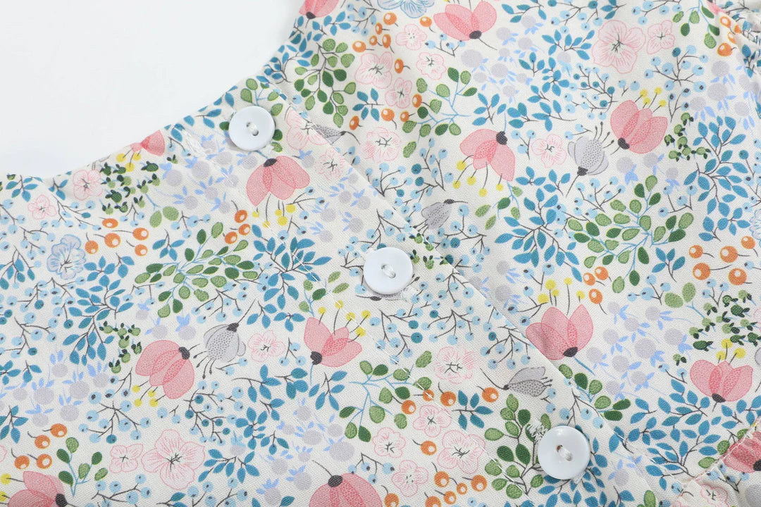 Pink Floral Print Smocked Futter Romper