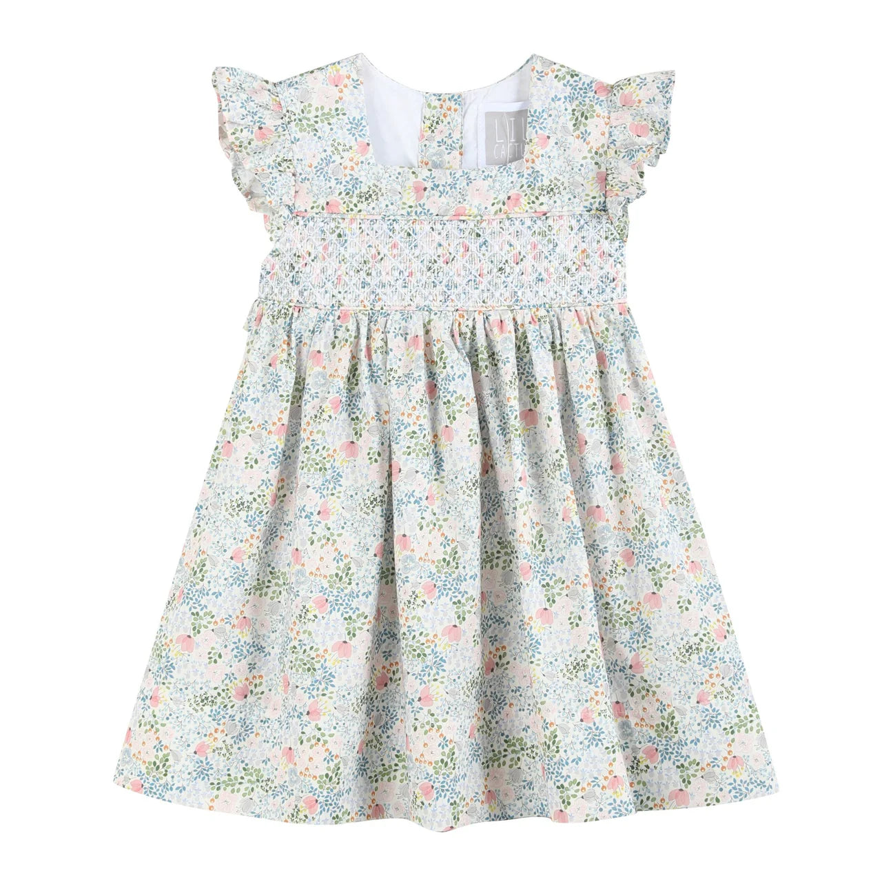 Pink Floral Print Smocked Flutter Dress